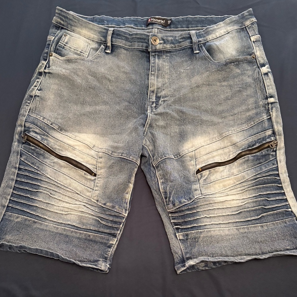 Southpole Est. Mcmxci Men's 38 Denim Slim Short Zip And Pleated Jeans Blue